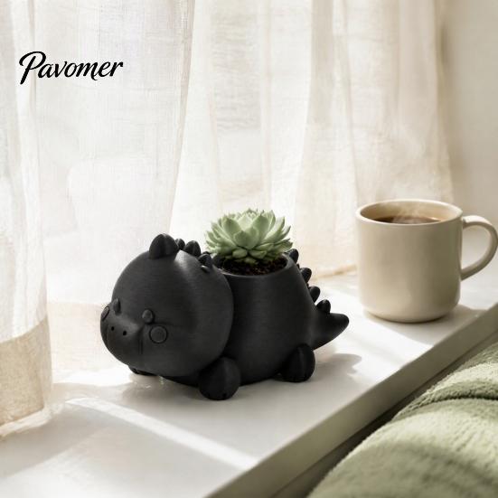 Unik Havegave 3D-printet Planteholder Formet som en Dinosaur, Sød Plantebeholder til Lille Skrivebordsdekoration Kaktus Miniplanter, Dekorativ Blomst