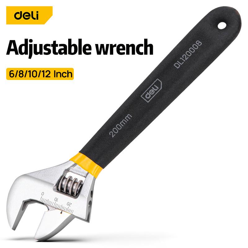 Deli Adjustable Wrench Large Opening Long Handle Universal Spanner Carbon Steel Mechanical Workshop Hand Car Repair Tools