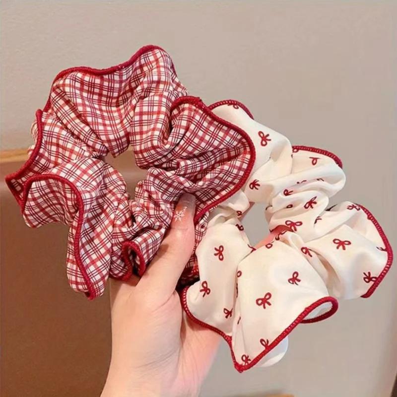 2/3Pcs High End Red Cute Dot Plaid Scrunchies For Women Girls Soft Elastic Hair Ties Hair Accessories
