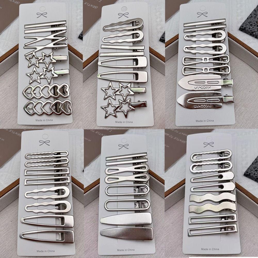8Pcs/Set Vintage Silver Y2K Hair Clip Set Duckbill Clip Side Clips Retro Hairclip  Women Girls