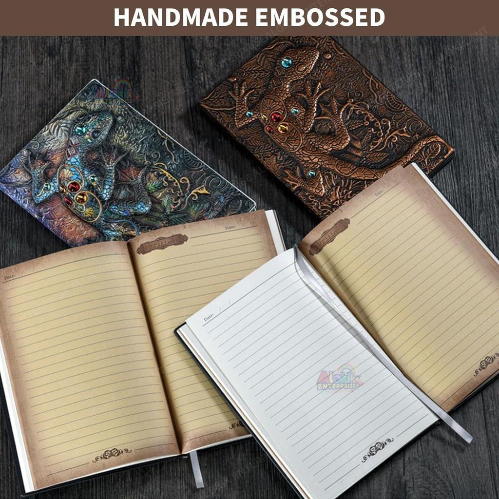 Superaura 3D Lizard DND Vintage Leather Journal Writing Notebook with 200 Pages A5 Journal Diary,Antique Handmade Leather Diary