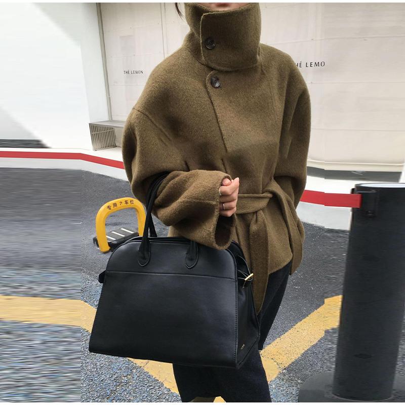 

Женское пальто из синтетической шерсти с воротником-стойкой на пуговицах и поясом, подчеркивающее талию, зимнее xs зелёный