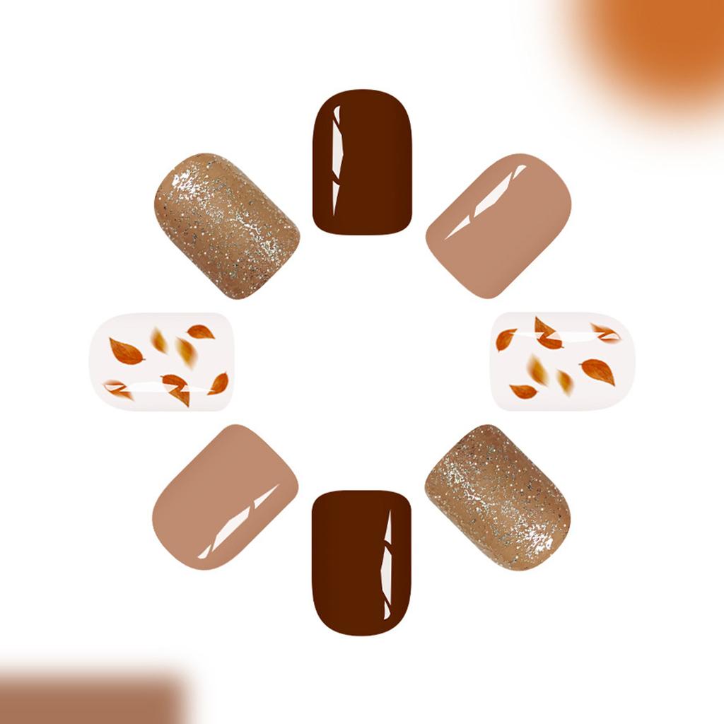Seasonal Brown Shine Fake Nail Removable Press On Nails Tips Reusable Comfortable For Daily Use Simple To Apply 24pcs/