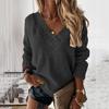 Maglione Casual alla Moda da Donna Autunno e Inverno Colore Unico Maglia a Manica Lunga con Scollo a V Top in Maglia da Donna Commercio Estero