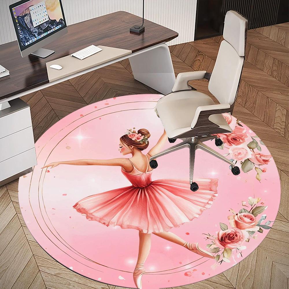1pc BallerinaFloral Round Chair mat Area Rug - Non-Slip, Floor Mat for Office, Bedroom, home decor Christmas Gift p0811048