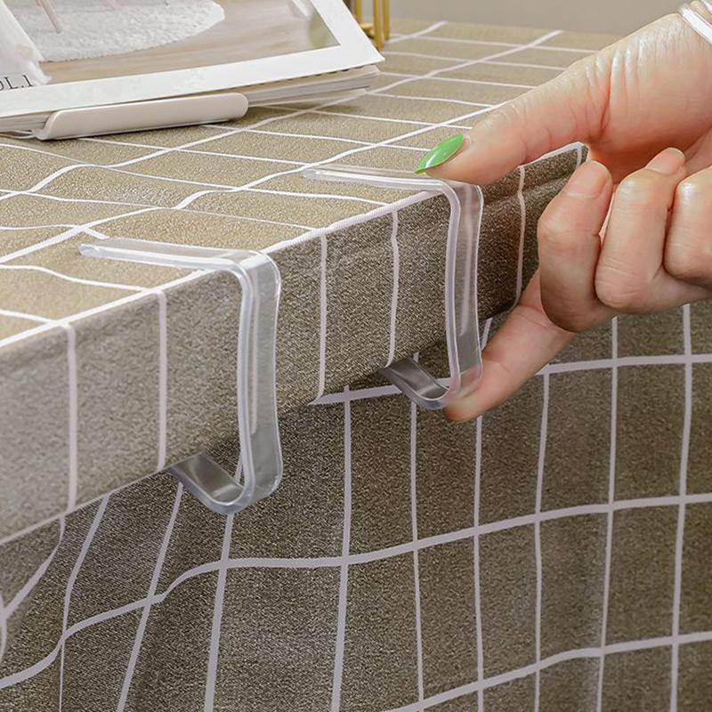 4pcs-Tablecloth Fixture, Clear Plastic Tablecloth Clips - Transparent Table Cloth Hold Down Clips For Indoor And Outdoor