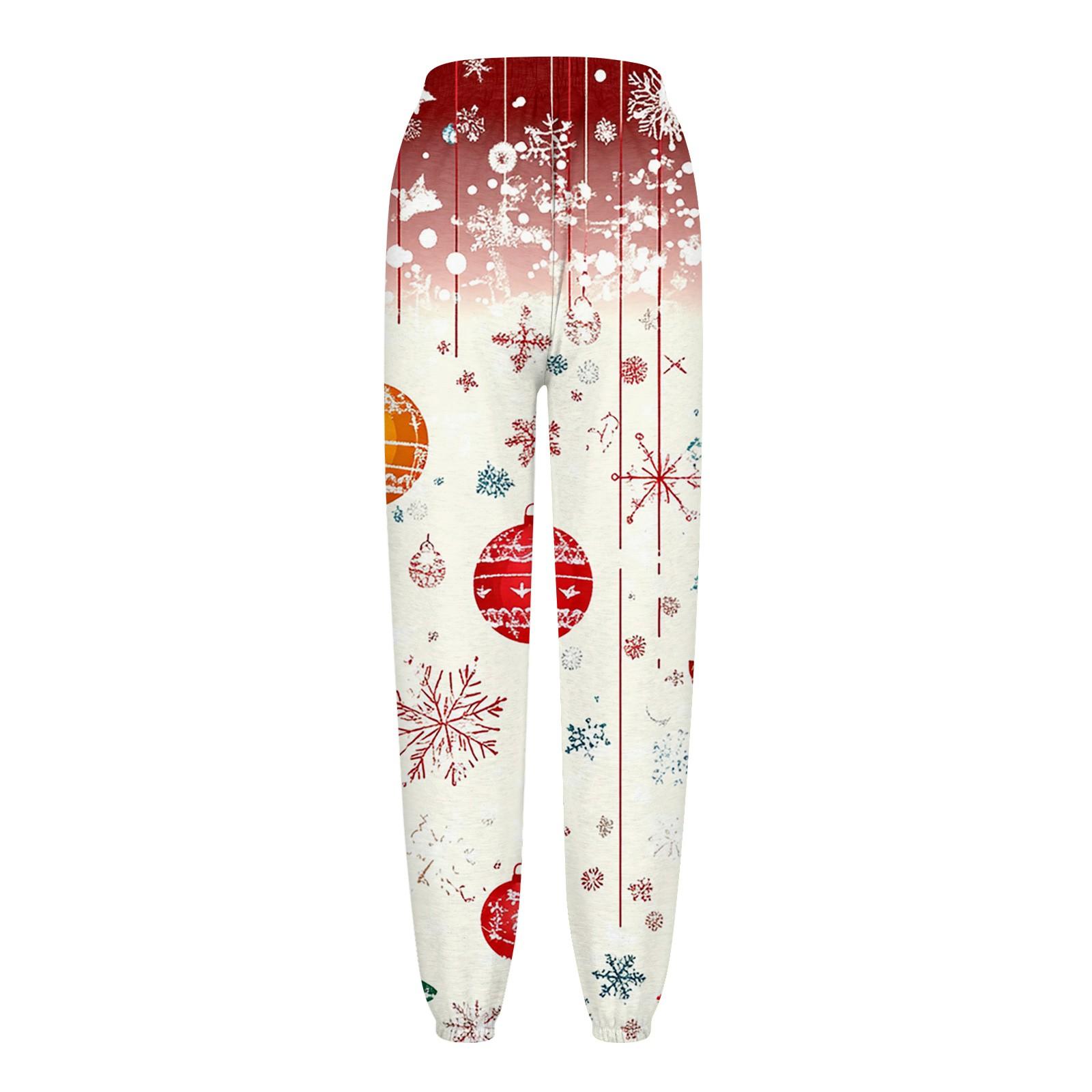 Женские повседневные брюки с завязками на резинке и рождественским принтом — фото 4