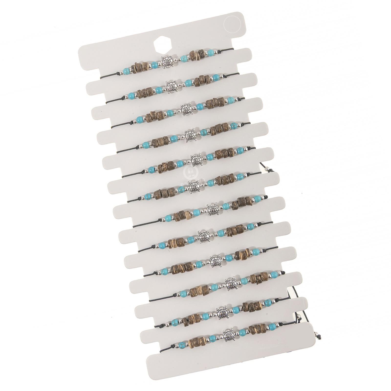 

Pack of 12 Handmade Turtle Theme Adjustable Braided Bracelets with Alloy Turquoise Crystal Wood Beads for Women and Men A