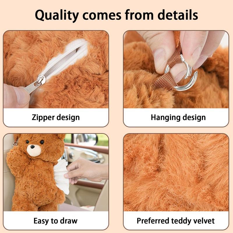 Plush Animal Tissue Box Cute Cartoon Bear Paper Storage Adorable Napkin Box Napkin Tissue Box Case Holder For Traveling