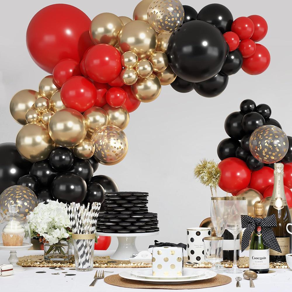 Black Red Balloon Arch Kit Metallic Gold Confetti Balloons Garland Birthday Party Baby Shower Valentine Day Decoration Globos