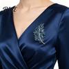 Collar Pin Brooch Imitation Crystal Inlaid Leaf Design Pin-Type Sparkling