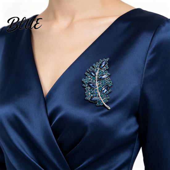 Collar Pin Brooch Imitation Crystal Inlaid Leaf Design Pin-Type Sparkling