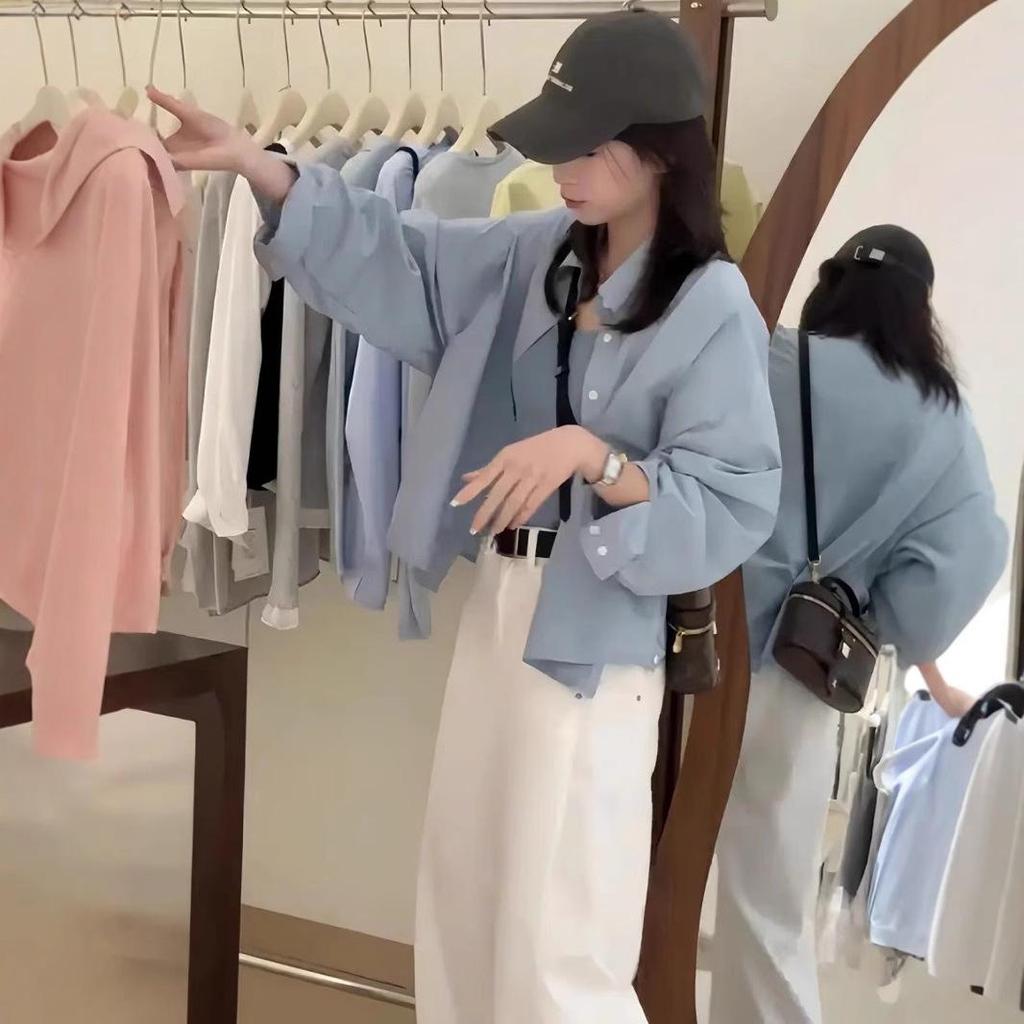 Korean Style Lapel Short Shirt for Women - 2025 Spring Fashion, Petite Casual, Loose Slimming Top