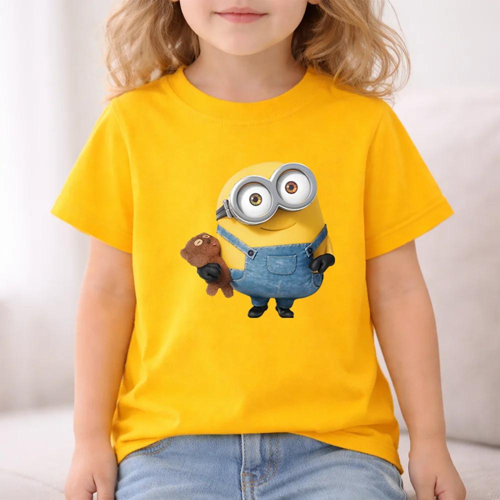 Fun Yellow Man Summer Children's T-shirt with Print for Outdoor 100% Pure Cotton Boys and Girls Comfortable Short-Sleeved Shirt