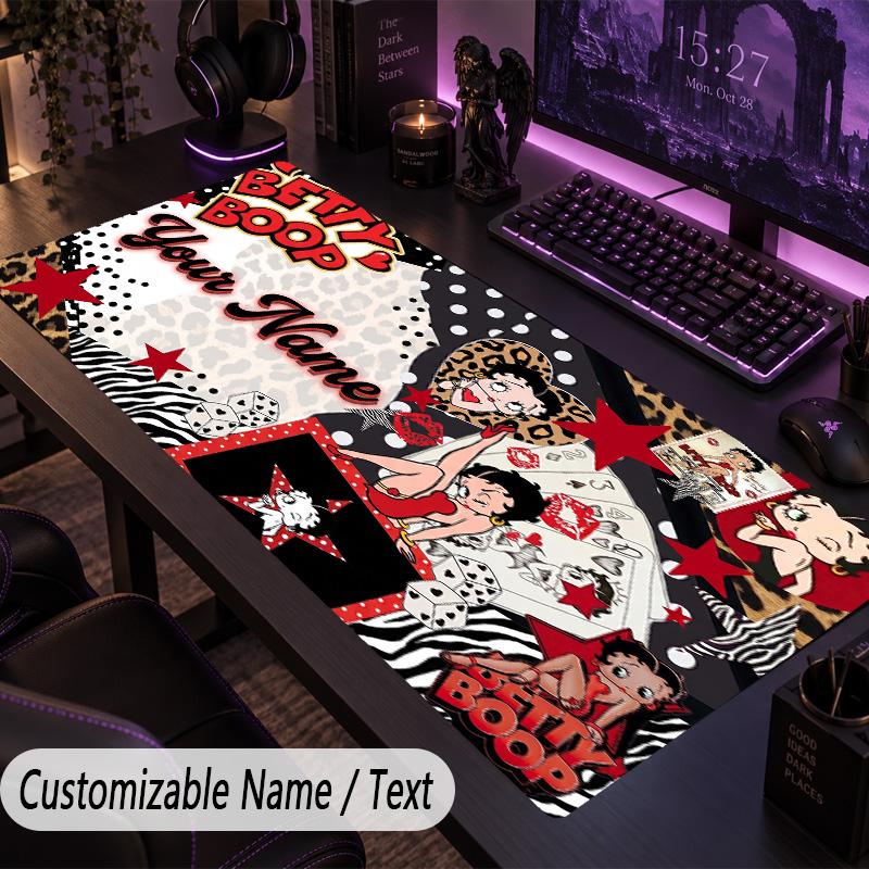 Custom Text Big Mousepad, Extended Desk Pad For Laptop Work GameBetty Boop