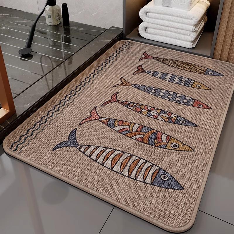 Bathroom Floor Mat Non Slip Linen Quick Dry Absorbent Dirt Resistant Toilet Rug Easy Clean Bath Mat