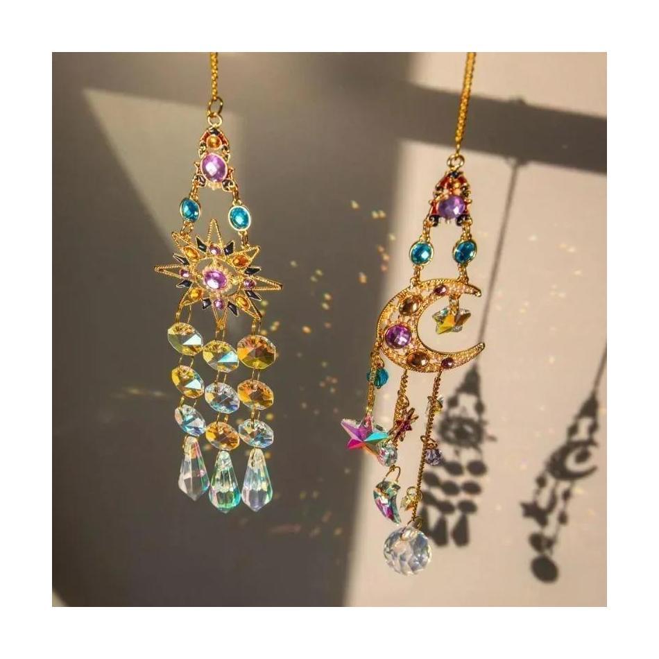 Window Prisms Rainbow Wind Chimes Sun Moon Hanging Light Catcher Garden Craft Decor Tools Creative Fashion New Crystal Pendant