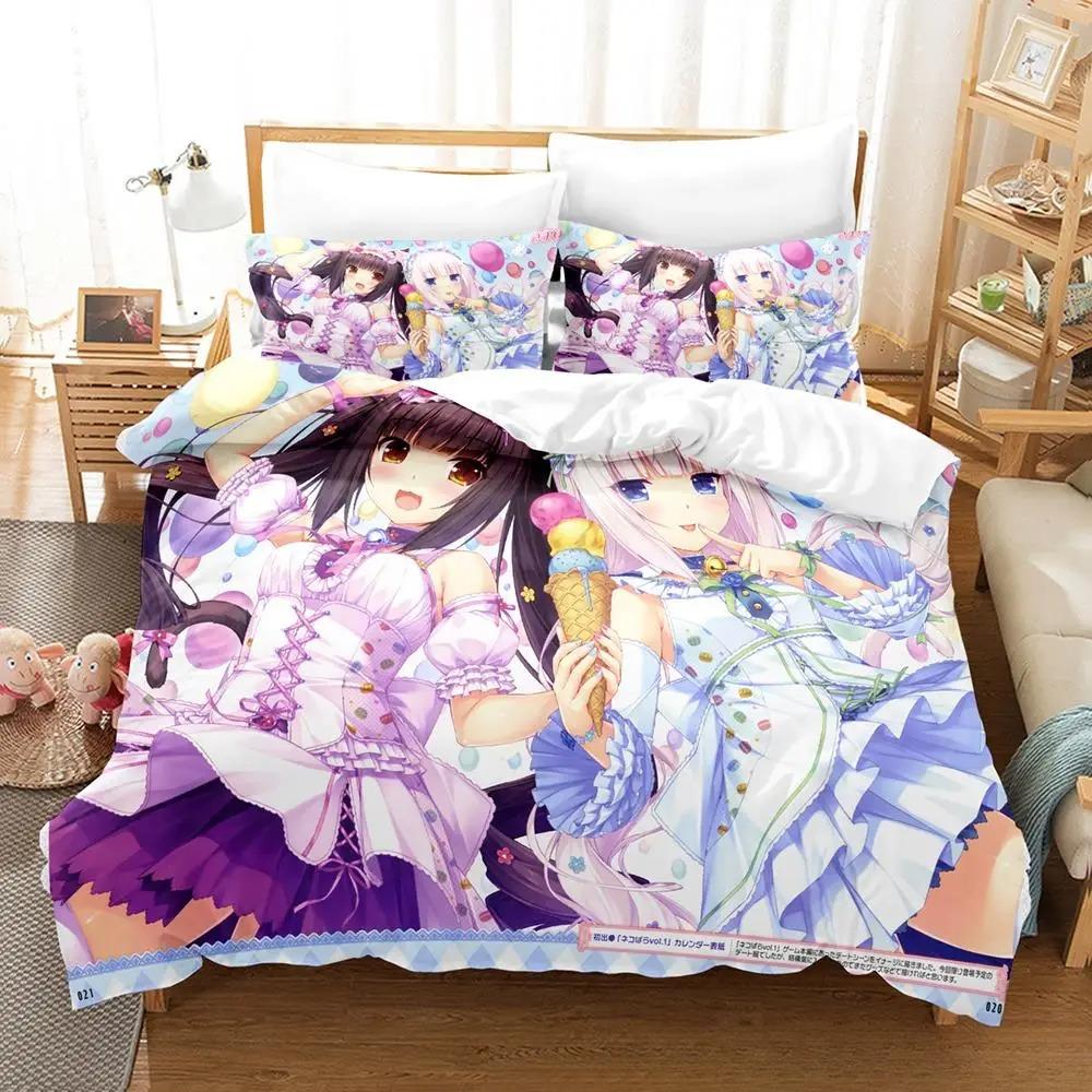 Kawaii Nekopara Bedding Set Single Twin Full Queen King Size Bed Set Aldult Kid Bedroom Duvetcover Sets Anime Parure De Lit Bed
