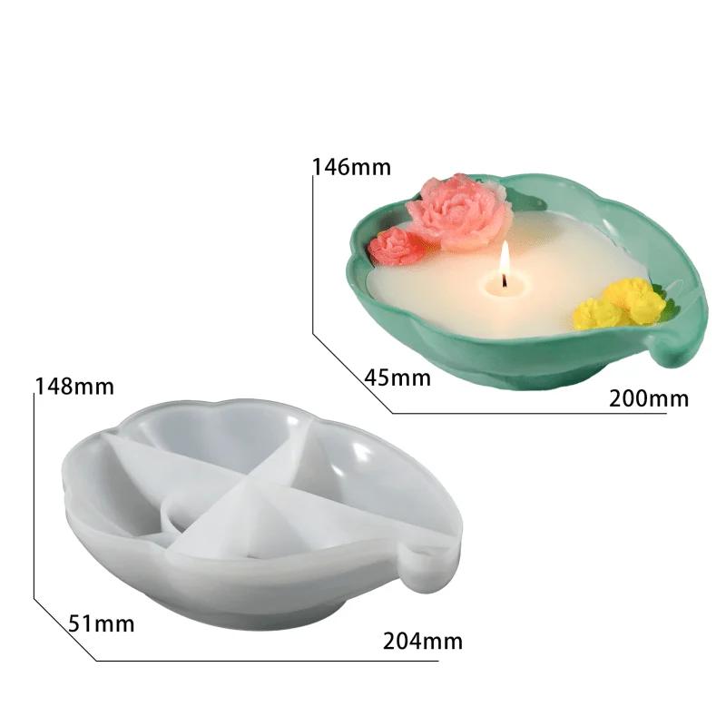New With Flower Decorations Leaf - Shaped Candle Mold and A Handmade Candle In Soft Green Ideal for Creating Romantic Ambiance