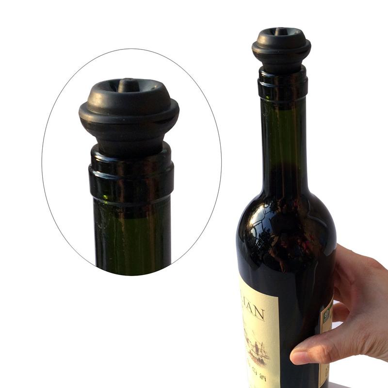 Pumping Wine Stopper Stainless Steel Wine Saver with 2 Bottle Stoppers Wine Fresh Keeping 14 Days KC0818-2