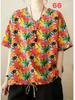 Summer Printed Short-sleeved T-shirt V-neck Cotton and Linen Loose Large-size Women's Top T-shirt Cotton and Linen Shirt