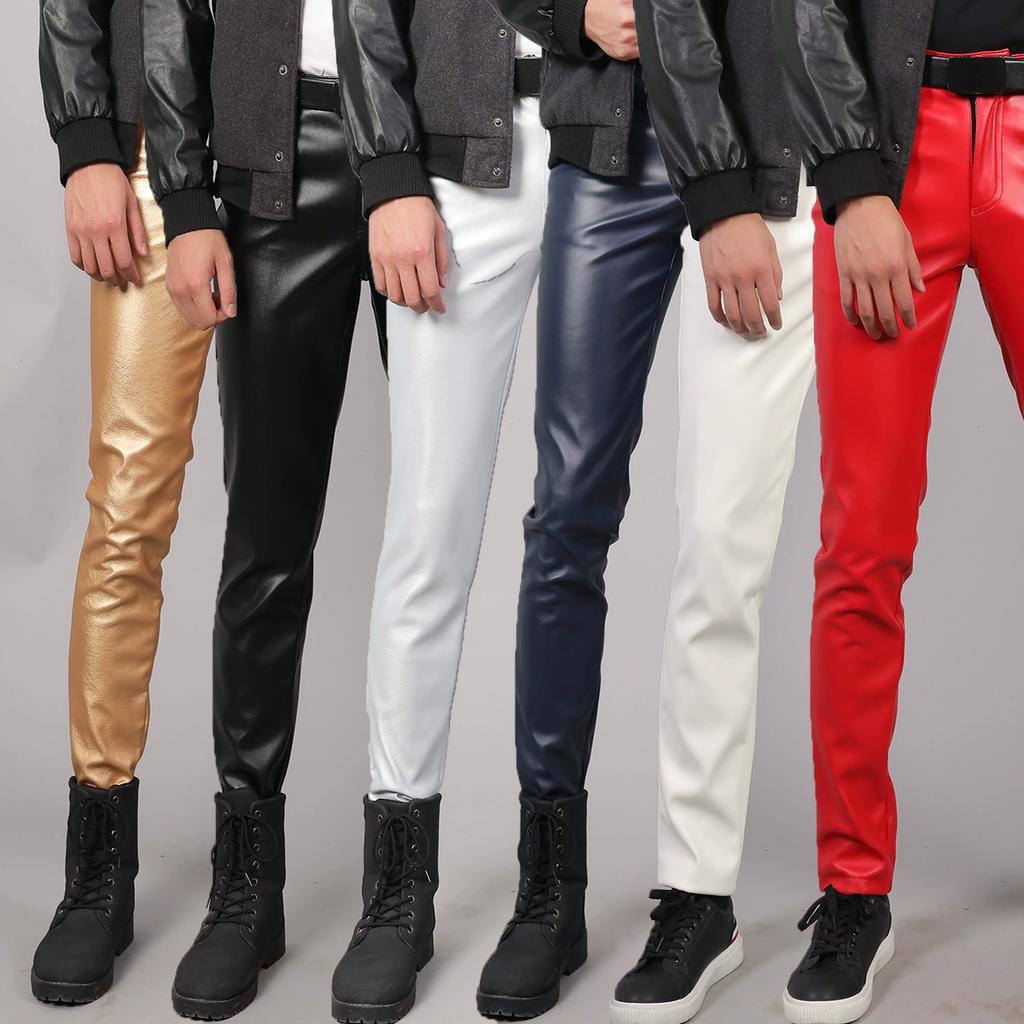 Men's Gothic Pants Spring and Autumn Waterproof Straight Elastic Comfortable Casual Stretch Slim Fashion PU Leather Pants