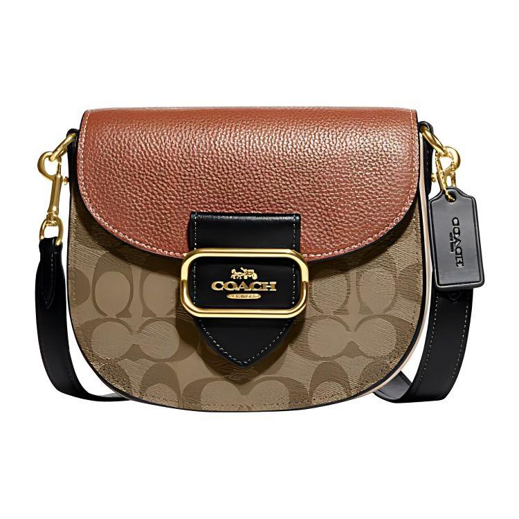 

Coach Morgan 20 Classic Monogram Print Flap Closure Leather Saddle Bag Women Shoulder Bag Brown Rust CE565-IME7V Basic Set (Bag+Dust Bag)
