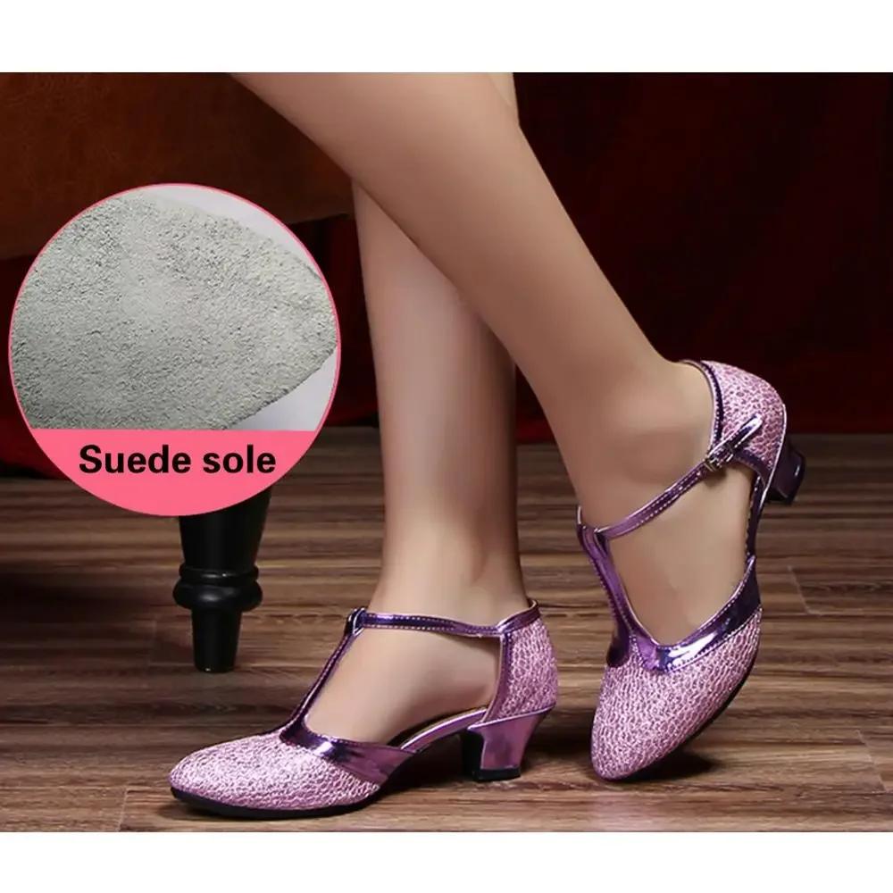 Damskie Buty Taneczne Damskie Buty do Tańca Towarzyskiego Dziewczęce Buty Łacińskie Dziecięce Niskie Obcasy 3.5/5.5/ 6.5cm Halowe Taniec Nowoczesny