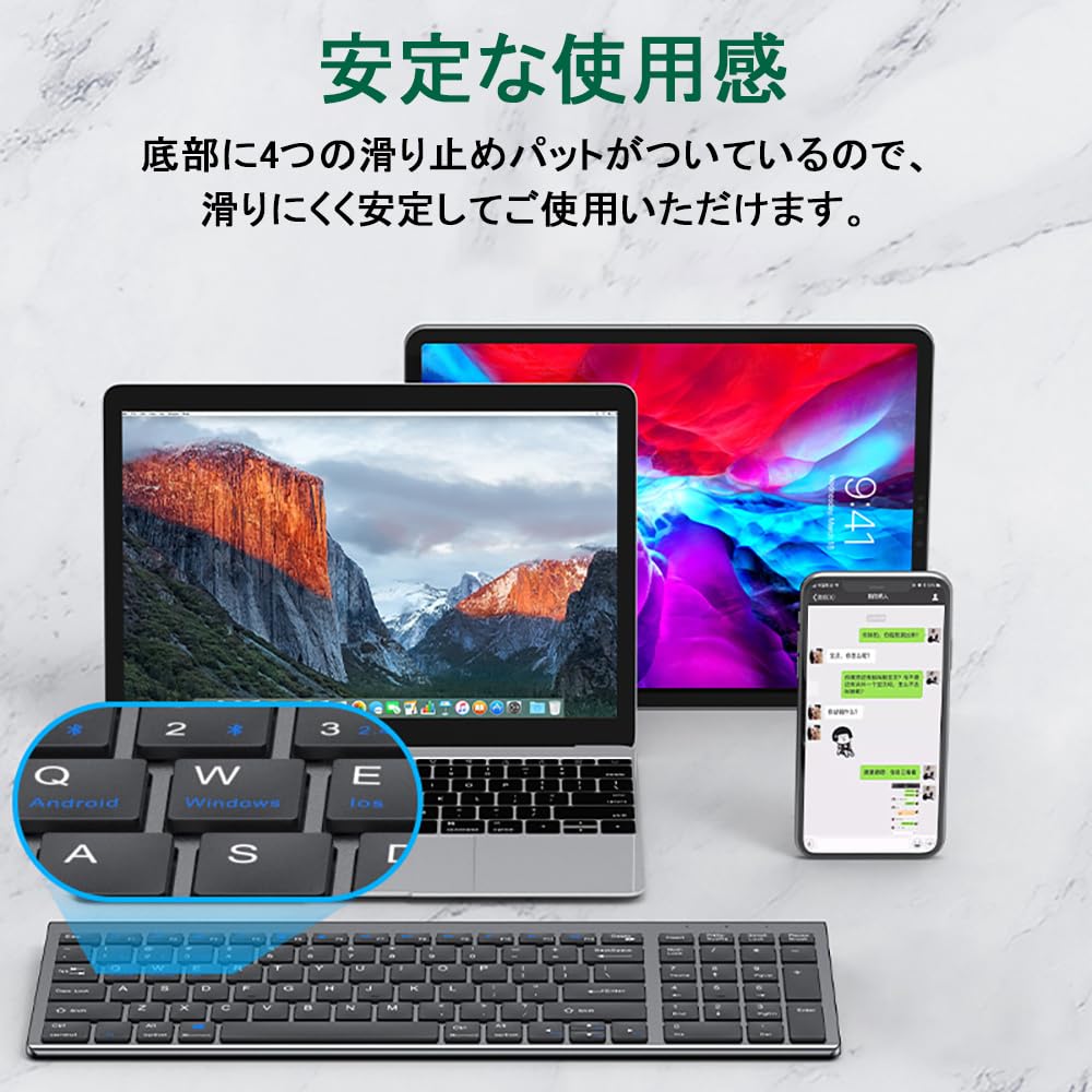 [Multi-Pairing, 4 Devices] BluetoothUSBType-C Wireless Keyboard with Numeric Keypad, US Layout, Ultra-Slim, Rechargeable Type-C Keyboard with Full