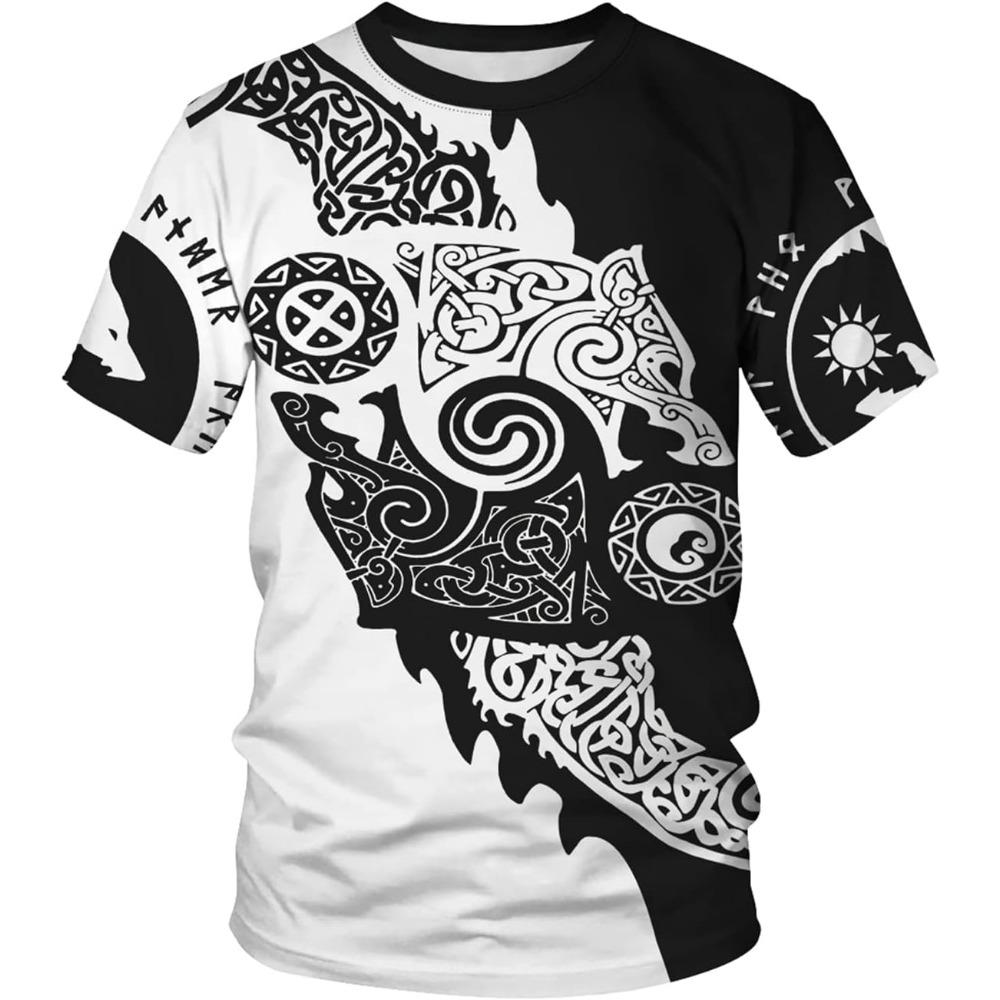 Men's Viking T-shirt Novel 3D Printed Nordic Mythical Hoodie Luxury Clothing Men's Extra Large T-shirt