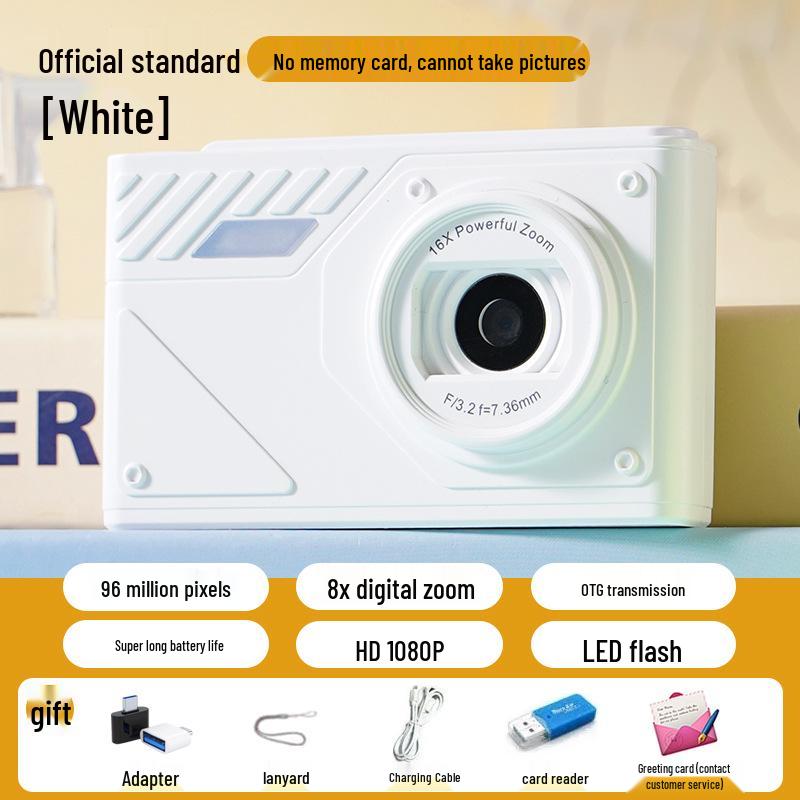 96MP HD Retro Digital Camera with Dual Selfie Lens, 8x Zoom & LED Flash for Student Parties
