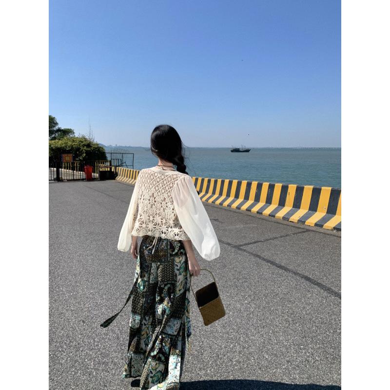 Bohemian Three-piece, Women's Seaside Vacation Fringed Sling Vest Bikini with Split Wide-leg Pants