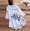 Women Vintage V-Neck Floral Printing Patch Long Sleeves Top T-Shirt Blouse
