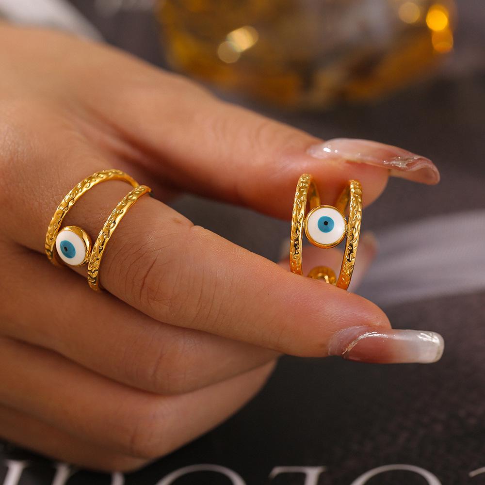 Blue Eye Stainless Steel Ring: Unique European-American Design, Colorfast, Fashionable for Women