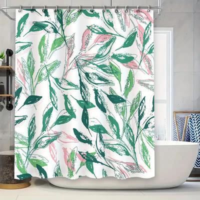 Colorful Leaves Shower Curtain Modern Bathroom Decor for Home Decoration Green Pink White Water-resistant Fabric Easy Installati