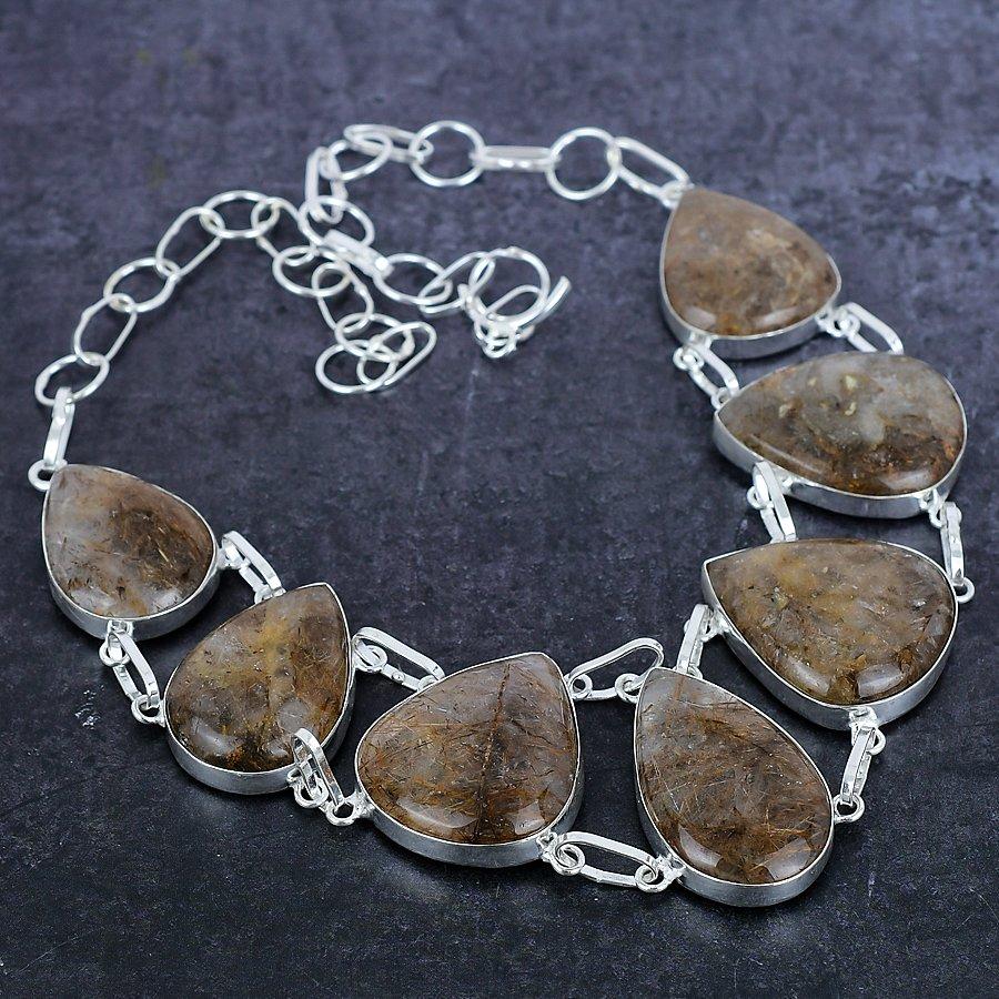 Golden Rutile Gemstone Handmade 925 Sterling Silver Jewelry Necklace 18" M6r33