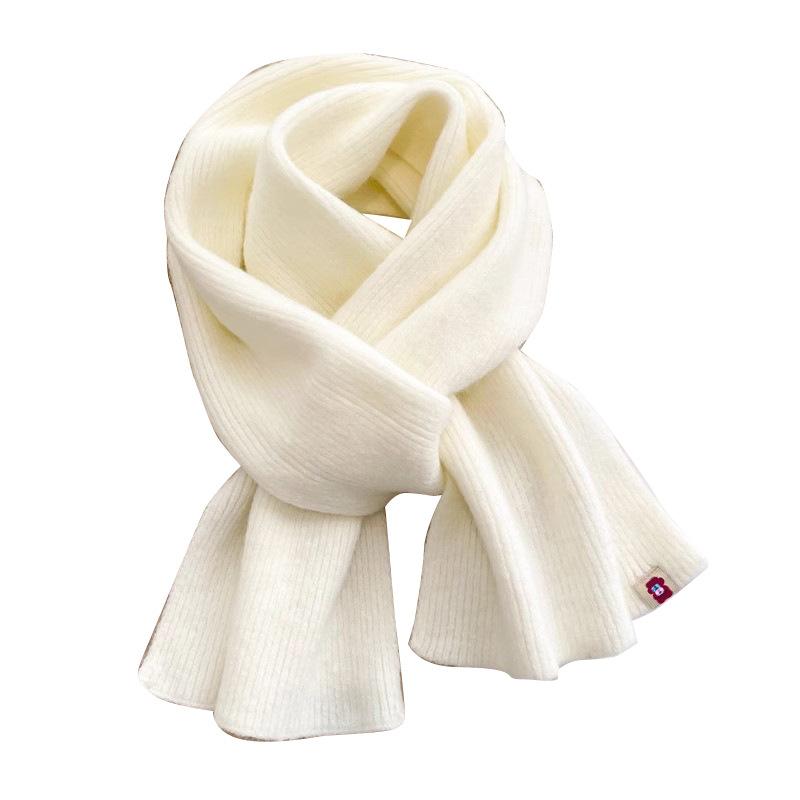 Knitted wool scarf boys and girls winter solid color milky white beige short small scarf neck protection warm soft waxy versatile