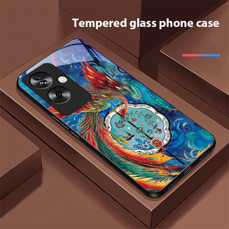 Goldener Phönix Für Oppo A79 5G 58 78 74 60 4G Reno 11F Realme GT 6 11 Note 50 10 C55 X2 Gehärtetes Glas Schwarz Handyhülle