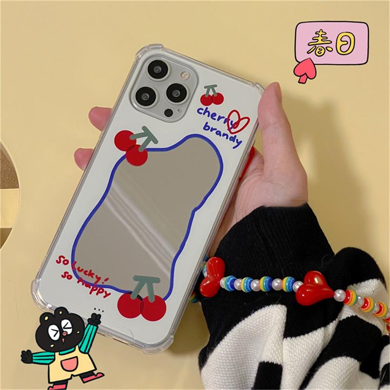 Korea süße Kirsche Liebe Herz Armband Handytasche für Iphone 13 12 11 Pro Xs Max X Xr 7 8 Plus Kette schützende weiche Rückseite Abdeckung
