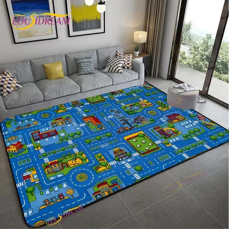 Alfombra Road Traffic Rout Map Carpet Living Room Sofa Coffee Table Bedroom Rugs Kitchen Kid Play Anti-slip Floor Mat Home Decor