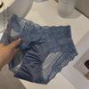 Women's High-End French Lace Satin Mid-Rise Mesh Panties with Pure Cotton Crotch