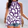 Women's Summer Geometric Halter Sleeveless Crew Neck T-shirt Top