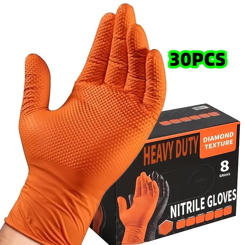 

30-Pack of Orange Nitrile Gloves with Raised Diamond Texture, Suitable for Auto Repair, Outdoor Use, Kitchen and Household Cleaning,