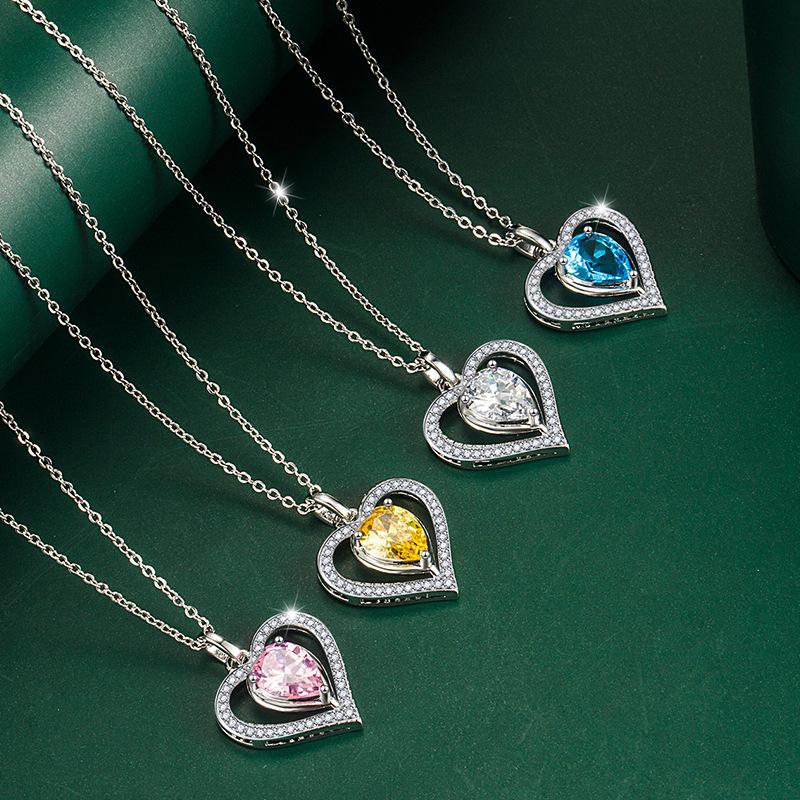 BELLA BOX Collier pendentif coeur plusieurs couleurs, bijoux de fiançailles et de mariage à la mode