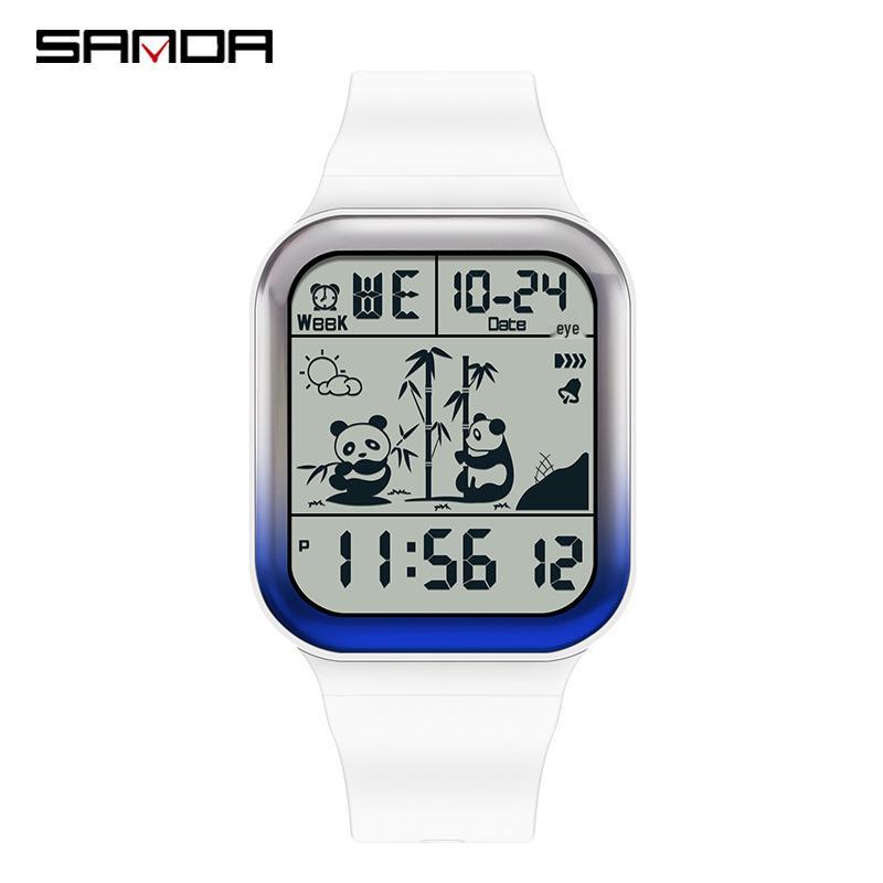 Sanda Panda Sports Watch for Teens: Luminous Square Timer, Detachable, Gradient Design, Multi-Functional.