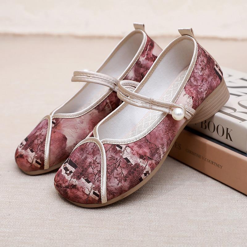 Old ******* ****** and Summer New Women's Embroidered Cloth Shoes Retro Cheongsam Temperament Mother Shoes S**t Sole Single Shoes