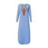 Women’s Printed Long Sleeve V-neck Maxi Dress Split Hem Baggy Kaftan Long Dress