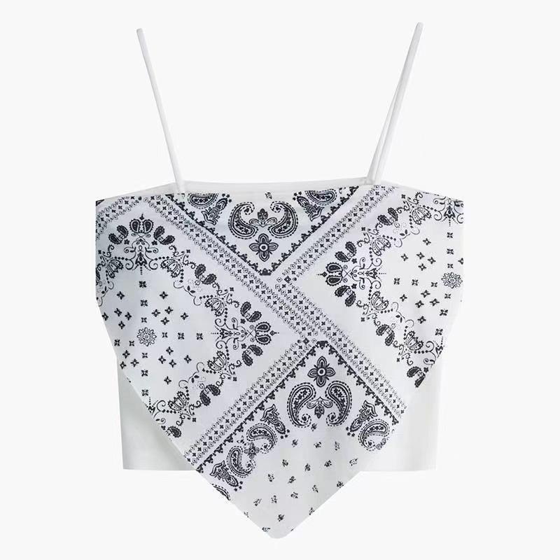 Canotta da donna con stampa paisley stile street, vestibilità aderente, top corto estivo