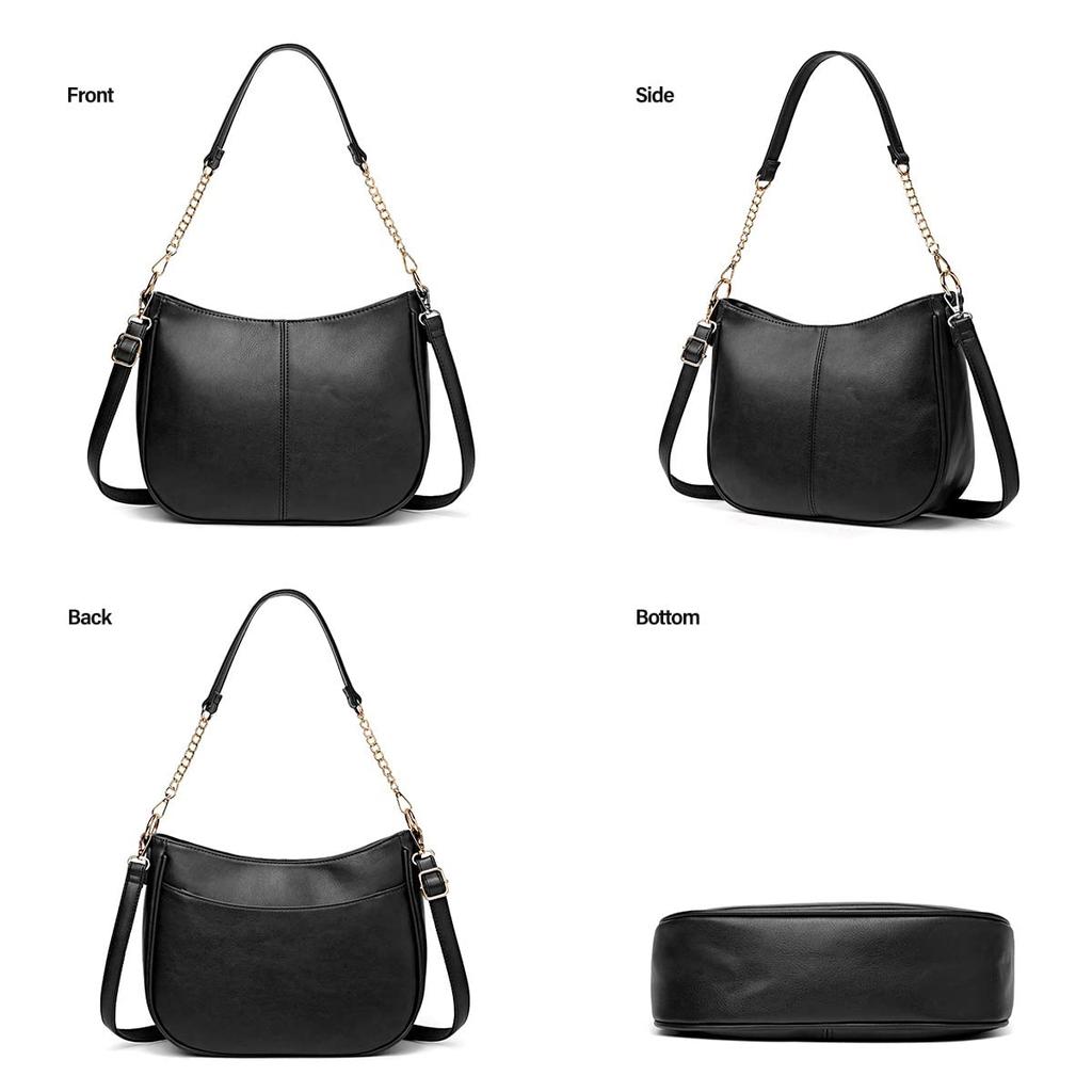 [BRASS TACKS Leathercraft] Genuine Leather Handbag Shoulder Bag for Women, Large Capacity, Elegant (Black 2)