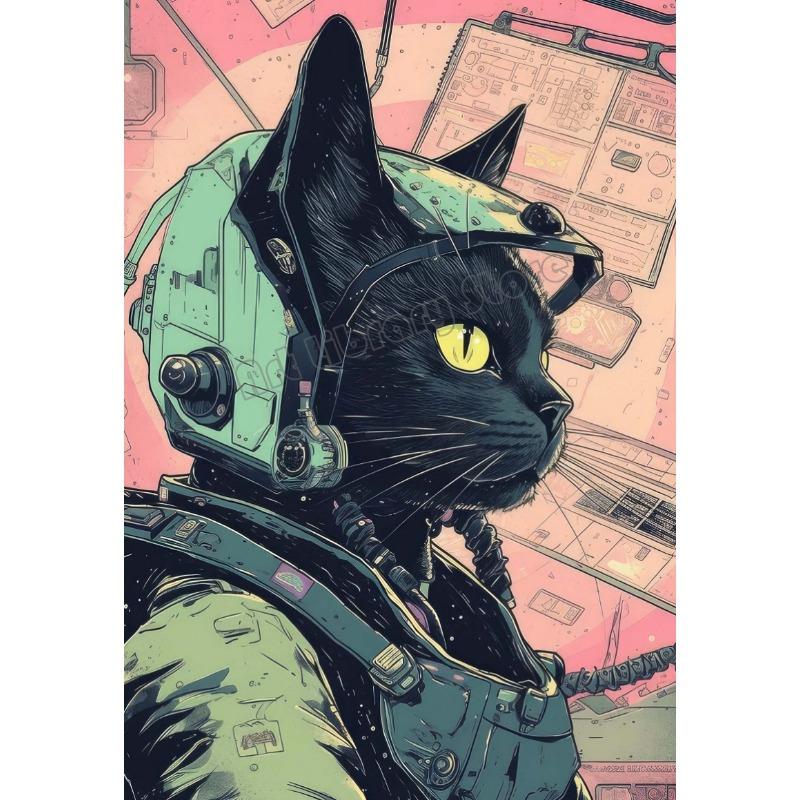 Retro Futuristic Space Astronaut Cat Nasa Cosmic Surrealism Animals Poster Canvas Painting Preppy Wall Art Pictures Home Decor